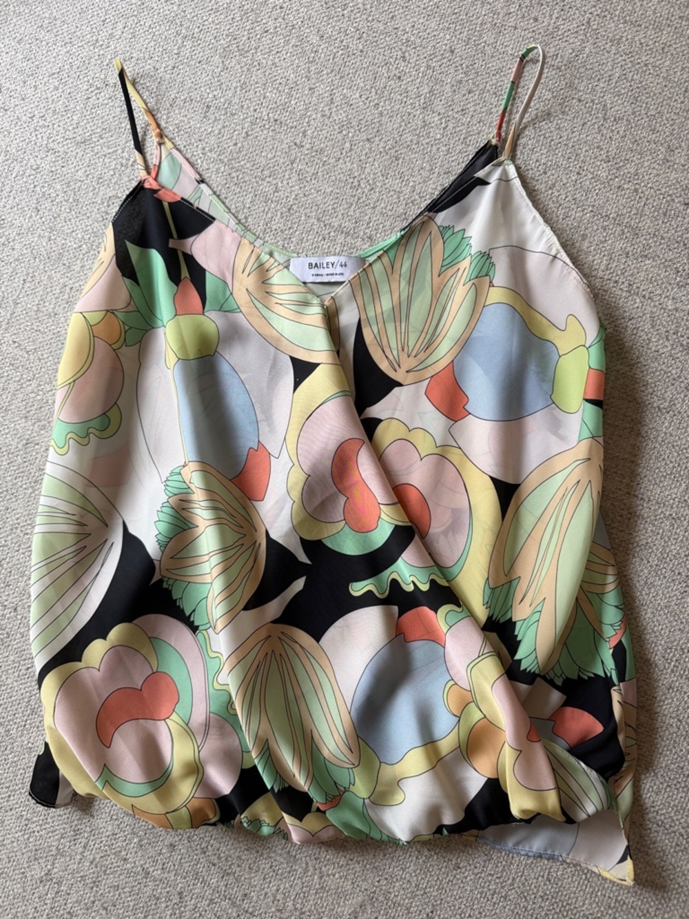 Bailey 44 Pastel Floral Silk-Blend Cami in Mint, Blush, Peach & Black